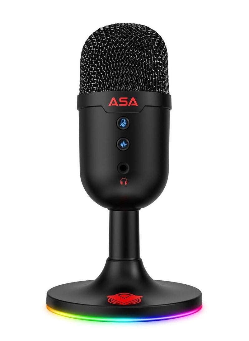 ASA - Streamer Portable USB Microphone, USB Streaming Microphone PC Podcast Twitch Discord ASMR YouTube, Condenser Gaming Microphone with Cardioid Characteristic, Mute Switch, RGB Lighting - Black - Image 1