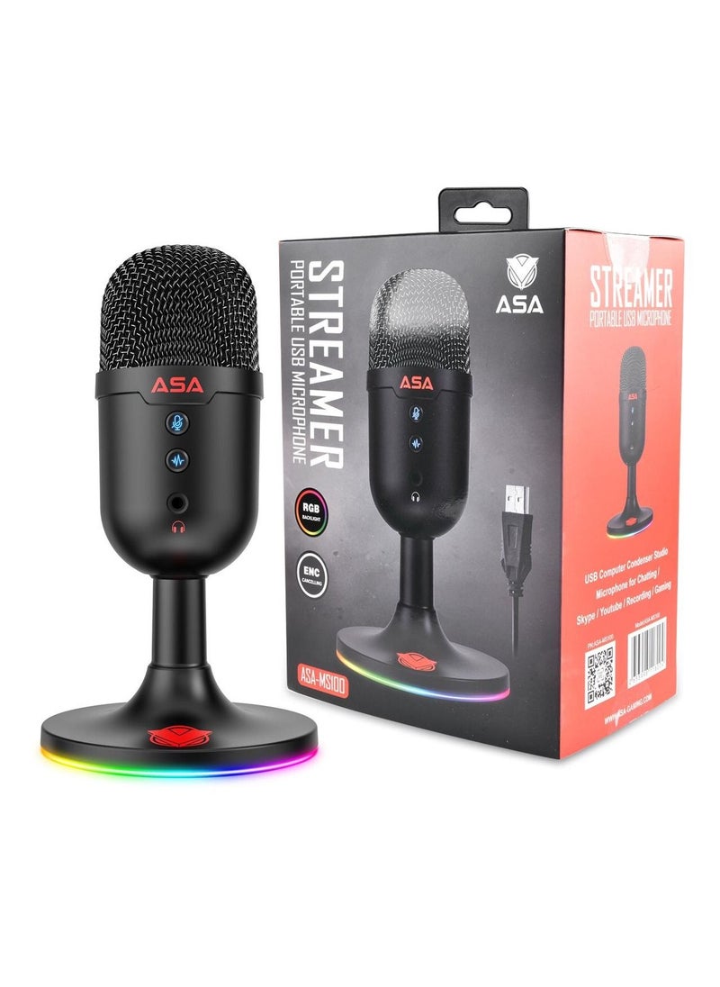 ASA - Streamer Portable USB Microphone, USB Streaming Microphone PC Podcast Twitch Discord ASMR YouTube, Condenser Gaming Microphone with Cardioid Characteristic, Mute Switch, RGB Lighting - Black - Image 1