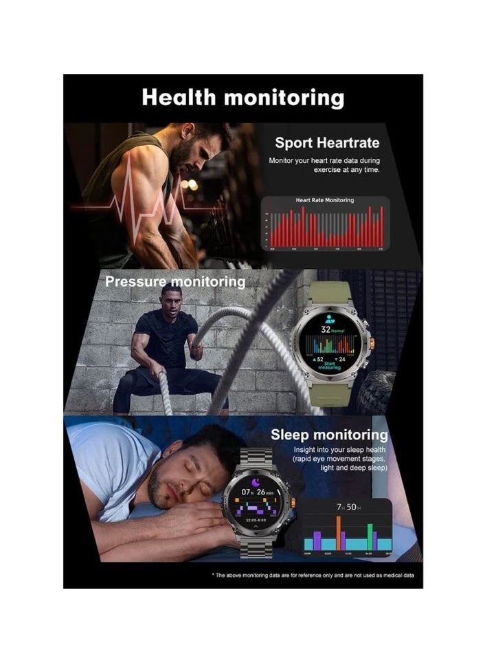 TELUX - TELUX ACTIVEX Smart Calling Watch with 1.43” AMOLED Display & 2 Straps (Stainless Steel & Silicon) - T53 Black - Image 1