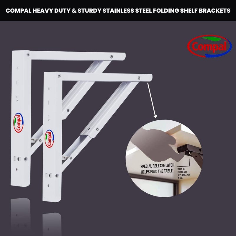 Compal Folding Shelf Brackets Foldable Brackets for DIY Folding Shelves or Tables, Shelf Brackets Collapsible, Bracket, Wall Brackets, Wall Angle Bracket, Folding Table Bracket (14 Inch Bracket) - Image 5