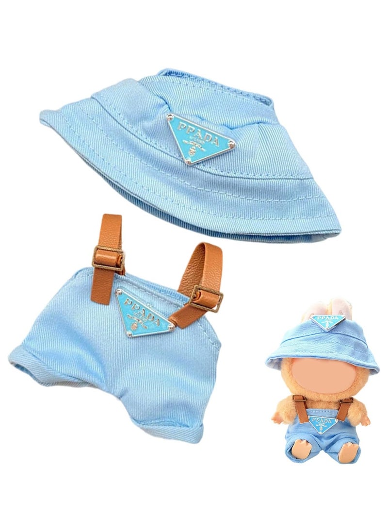 BRIXSPARK Clothes for Labubu(No Doll,Just Clothes) , Hat & Overalls Set for Labubu Clothes 15cm/17cm Doll Accessories Suit, Doll Outfit Stylish Doll Clothes for Doll. 