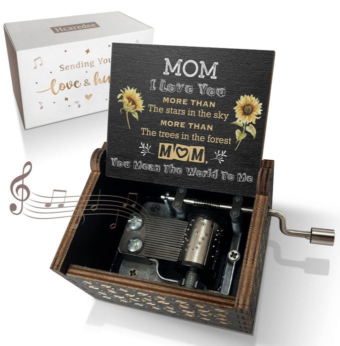 MUSIC BOX GIFTS FOR MOM YOU ARE MY SUNSHINE HAND CRANK ENGRAVED WOODEN MUSICAL BOXES SUNFLOWER GIFT FOR MOTHER ON BIRTHDAY CHRISTMAS MOTHERS DAY BLACK