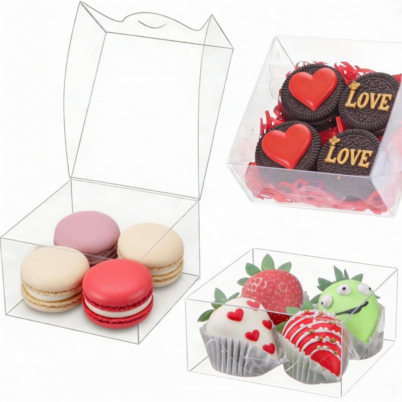 JCXGRVC 50pcs 4x4x2 Inch Clear Plastic Boxes Bakery Boxes Cookies Boxes with Window Soap Box Chocolate Truffle Boxes Macaron Gift Treat Boxes for Cake Dount Gifts goodies Christmas Valentine's - Image 1