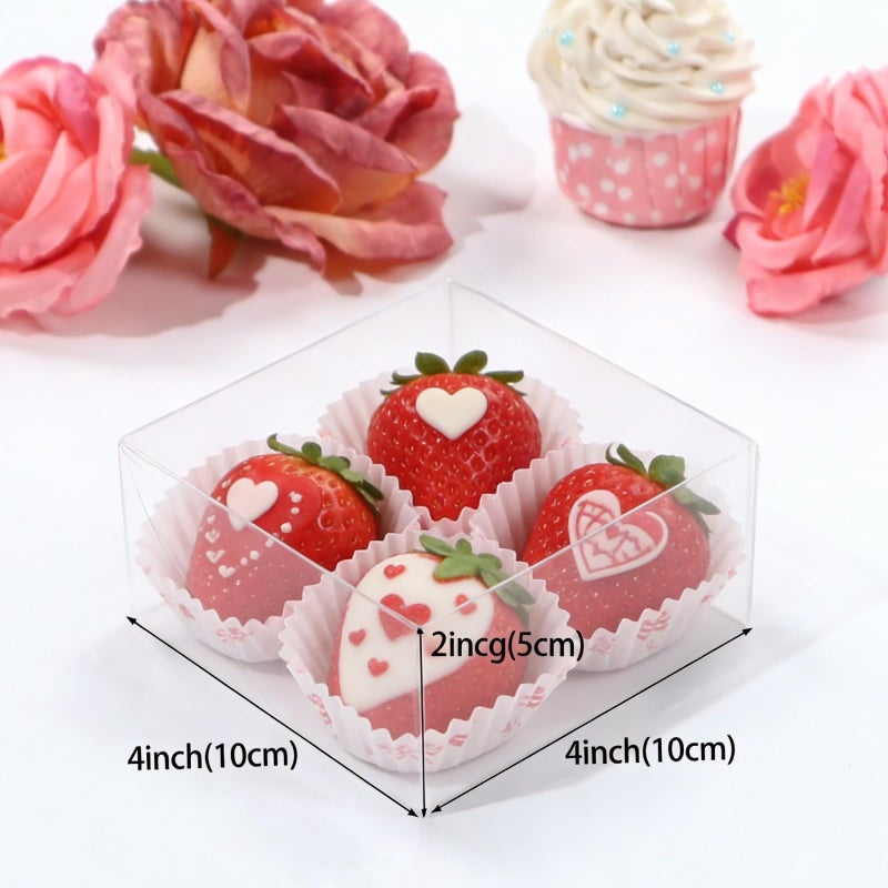 JCXGRVC 50pcs 4x4x2 Inch Clear Plastic Boxes Bakery Boxes Cookies Boxes with Window Soap Box Chocolate Truffle Boxes Macaron Gift Treat Boxes for Cake Dount Gifts goodies Christmas Valentine's - Image 2