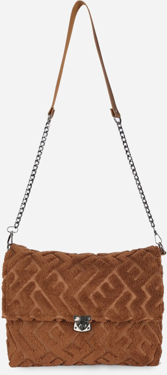 هامور Dough Women's Fabric Hand and Shoulder Bag Maze Brown Fur Plush Knitted Crossbody Bag