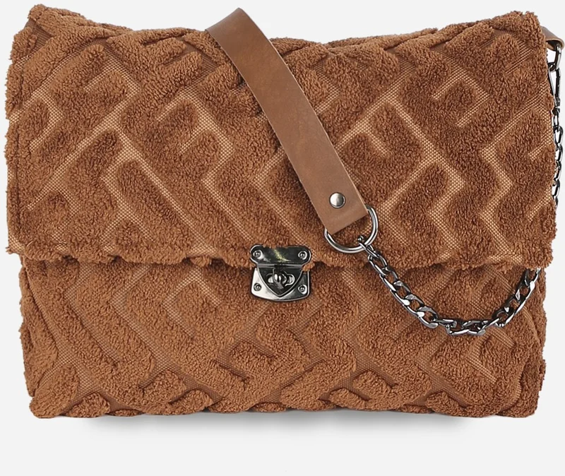 هامور Dough Women's Fabric Hand and Shoulder Bag Maze Brown Fur Plush Knitted Crossbody Bag