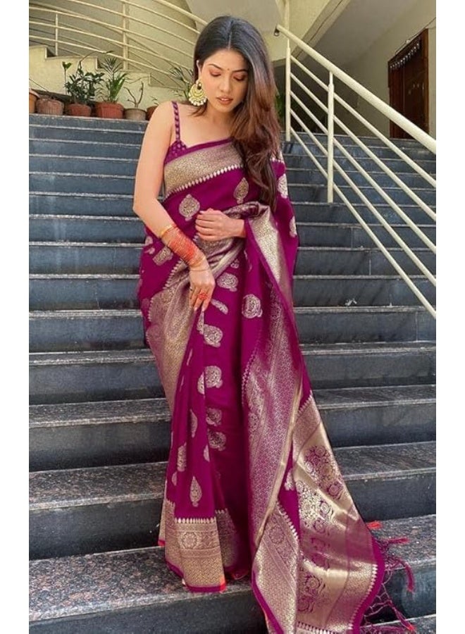 Yashika Women's Cotton Silk Trendy Banarasi Kanjivaram Saree With Blouse Material - Image 4