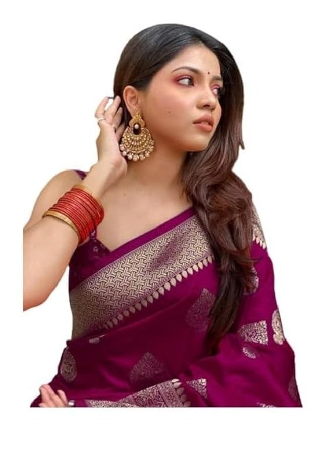 Yashika Women's Cotton Silk Trendy Banarasi Kanjivaram Saree With Blouse Material - Image 3