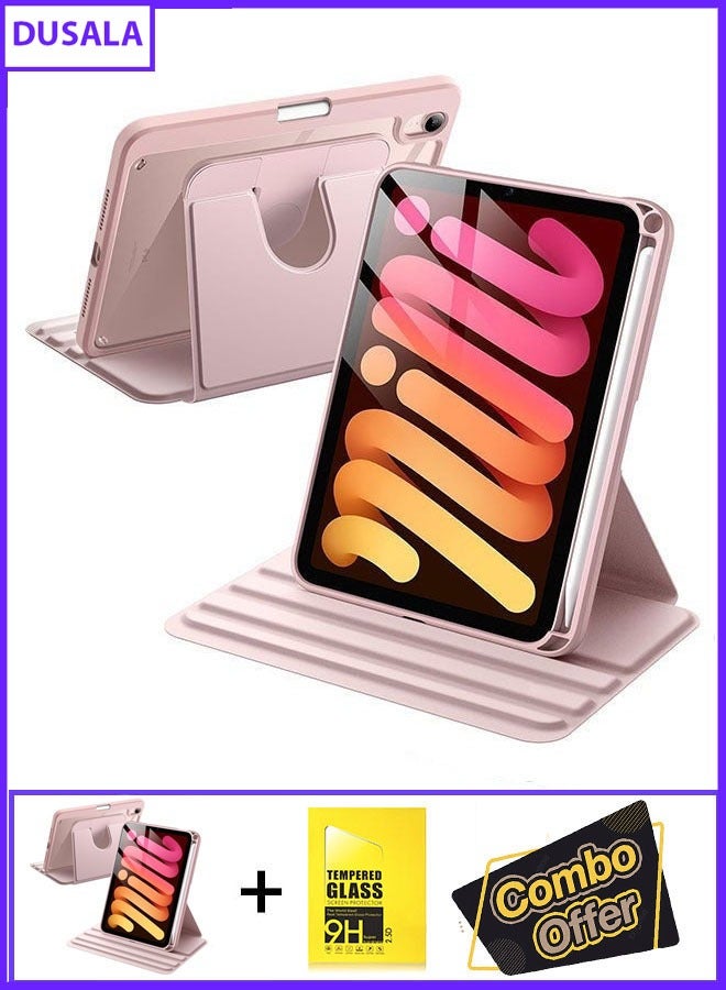 DUSALA 2 in 1 Rotating Case for iPad mini 5 2019 (5th Generation 7.9 inch) with Pencil Holder,360 Degree Rotation Protective Stand Slim Cover Clear Back, Auto Wake/Sleep iPad mini 5 Tempered Glass - Image 1