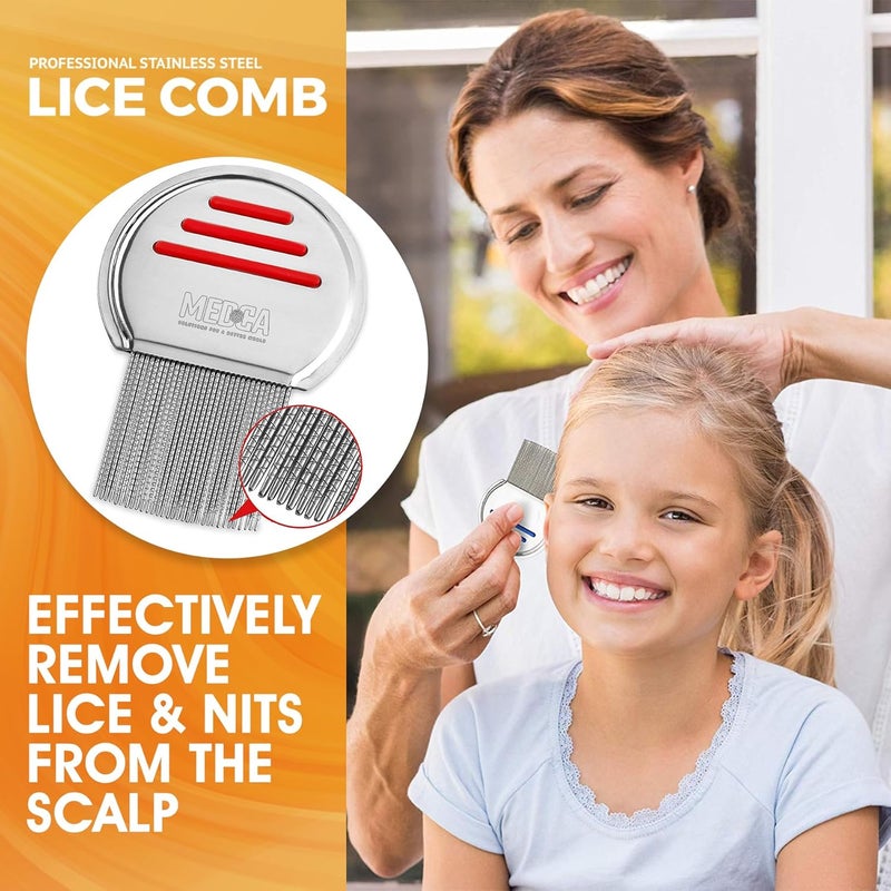 MEDca Lice Comb Pack of 2 Stainless Steel Professional Lice Combs and Head Lice Treatment to Effectively Get Rid of Hair Lice and Nits Best Results for Infection and Reinfection in Kids Adults - Image 2