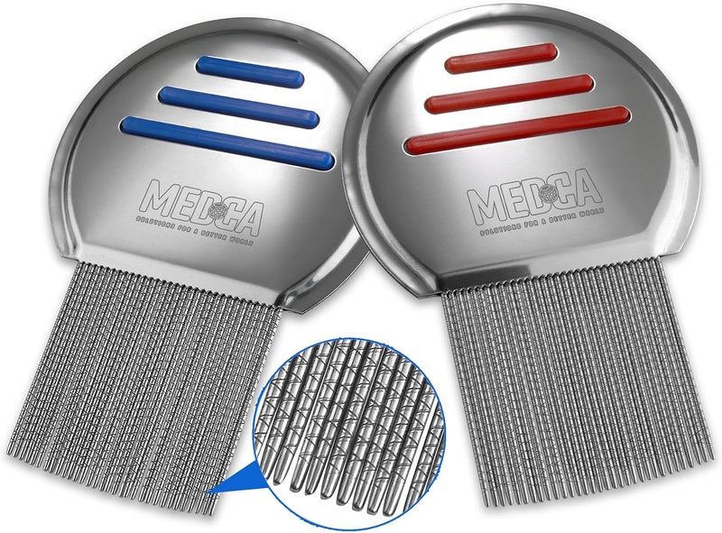MEDca Lice Comb Pack of 2 Stainless Steel Professional Lice Combs and Head Lice Treatment to Effectively Get Rid of Hair Lice and Nits Best Results for Infection and Reinfection in Kids Adults - Image 1