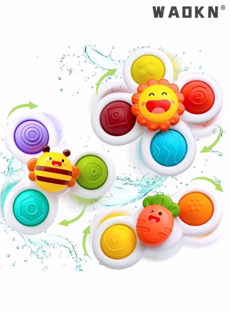 WAOKN 3PCS Suction Cup Spinner Toys Novelty Sensory Toys Fidget Spinner Toys Bath Toys for Toddlers Kids Birthday Baby Gifts Window Suction Spinner Toys-Spinner Toys for Babies Aged 3-30 Months (Pack of 3)  - Image 1