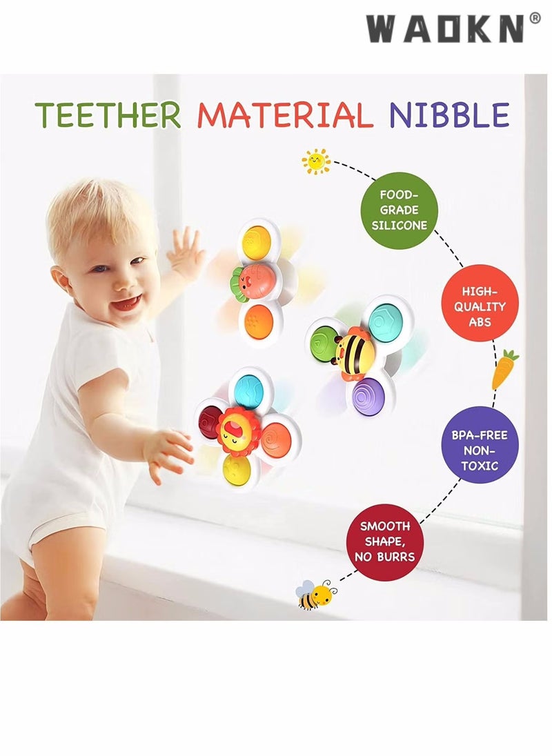 WAOKN 3PCS Suction Cup Spinner Toys Novelty Sensory Toys Fidget Spinner Toys Bath Toys for Toddlers Kids Birthday Baby Gifts Window Suction Spinner Toys-Spinner Toys for Babies Aged 3-30 Months (Pack of 3)  - Image 2