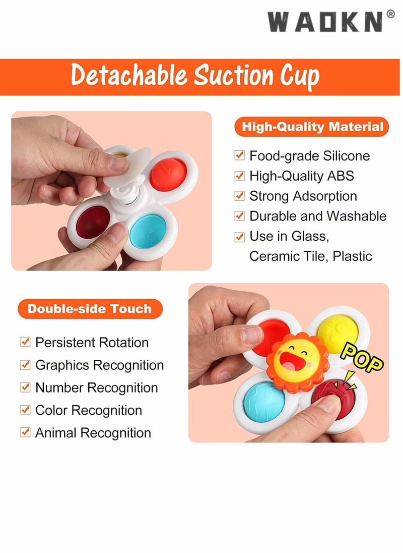 WAOKN 3PCS Suction Cup Spinner Toys Novelty Sensory Toys Fidget Spinner Toys Bath Toys for Toddlers Kids Birthday Baby Gifts Window Suction Spinner Toys-Spinner Toys for Babies Aged 3-30 Months (Pack of 3)  - Image 4