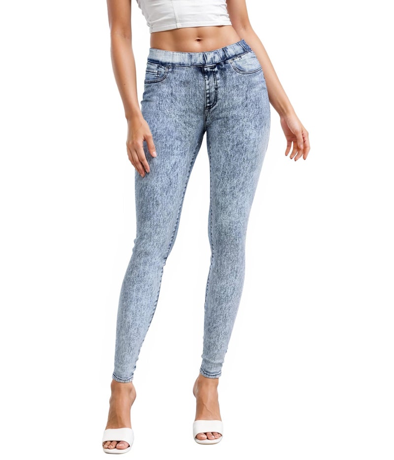 Hybrid & Company Hybrid Company Womens Pull On Stretchy Mid Rise Skinny Fit Pants Regular or Distressed Jeans with Long Short Inseam P45944SK Blue Acid M Short