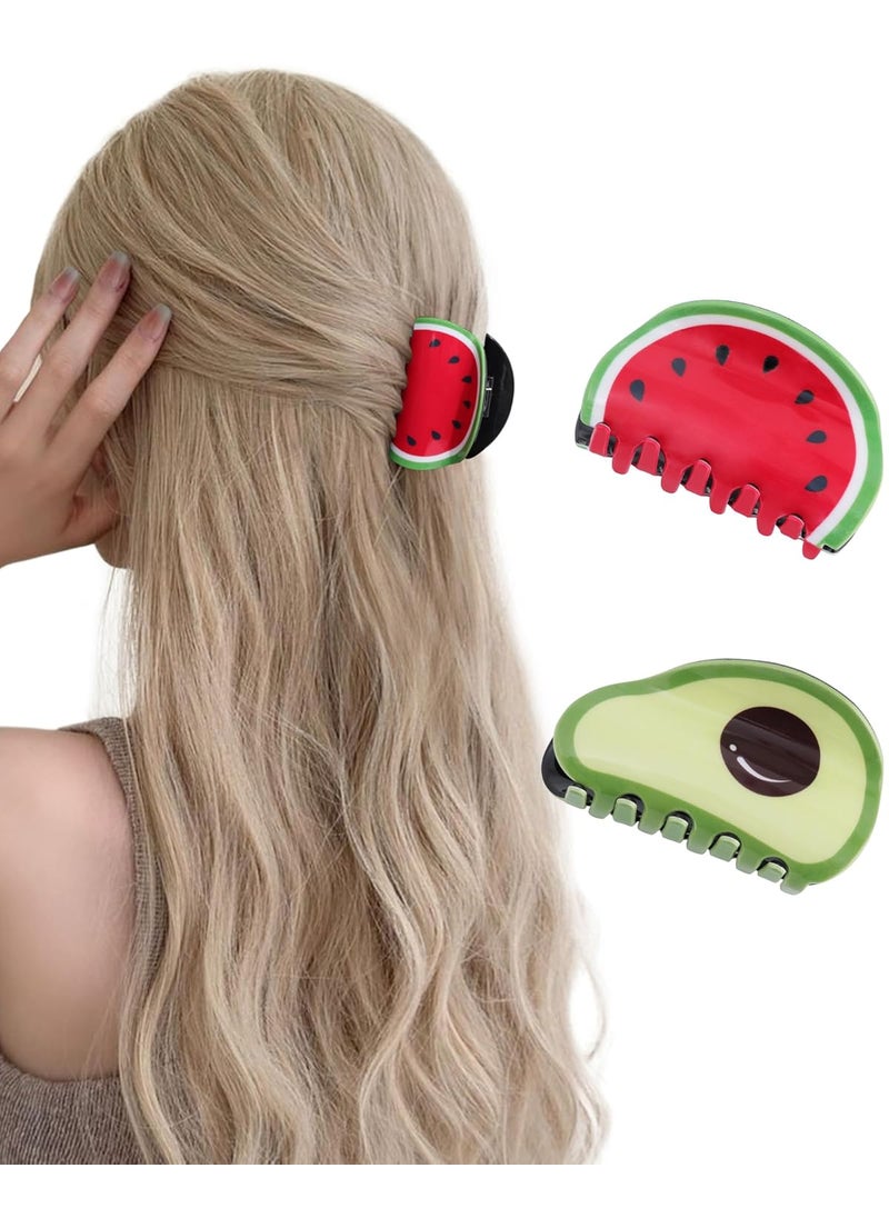 HAIMEIKANG HAIMEIKANG 2PCS Fruit Hair Claw Clips  Fun Hair Clip NonSlip Medium Cute Claw Clips for Women GirlsWatermelon  Avocado 