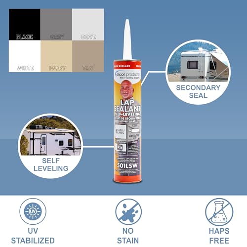 Dicor ديكور 501LSW-25 25 أنبوب خالي من HAPS لاصق ذاتي التسوية للأسطح الأفقية - عبوة 25 - 10.3 أونصة، أبيض، آمن، مثالي لأسطح RV، الصيانة، الإصلاح، تطبيق الأجهزة - Image 2
