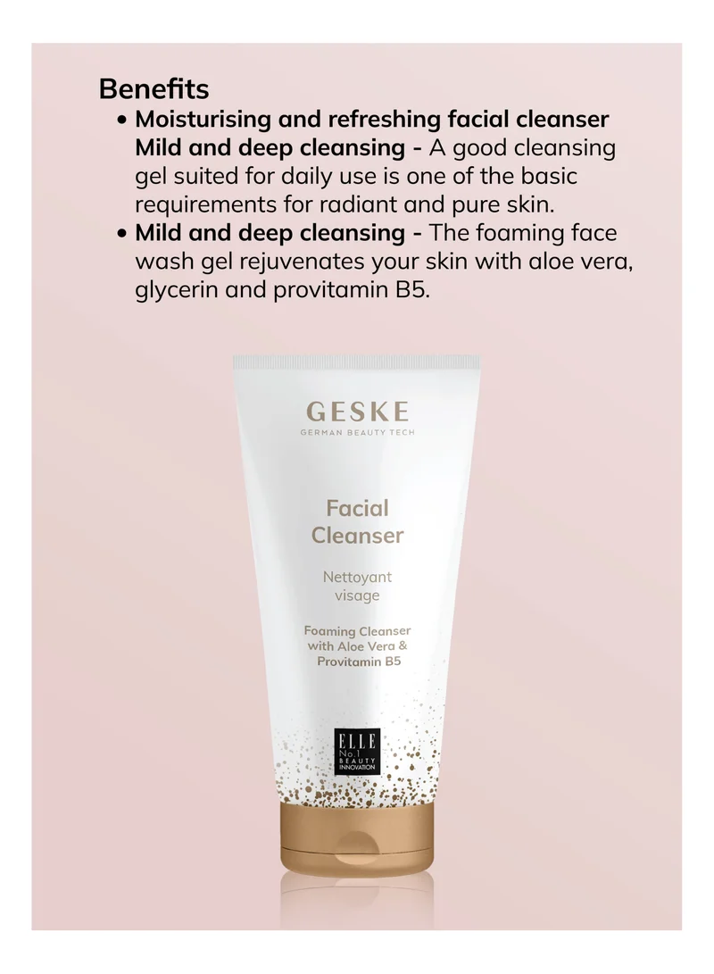 GESKE Foaming Cleanser Lotion,Aloe Vera And Provitamin B5, Deep Cleanse, Exfoliate & Nourish + Sonic Facial Brush 4 in 1 Complete Skincare Set for Radiant, Healthy Skin (Combo Pack)- Purple