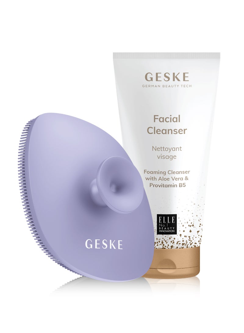 GESKE Foaming Cleanser Lotion,Aloe Vera And Provitamin B5, Deep Cleanse, Exfoliate & Nourish + Sonic Facial Brush 4 in 1 Complete Skincare Set for Radiant, Healthy Skin (Combo Pack)- Purple - Image 3