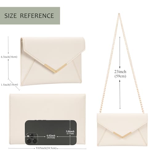 DEXMAY DM Dexmay Women Envelope Clutch Handbag Medium Saffiano Leather Foldover Clutch Purse Ivory - Image 3