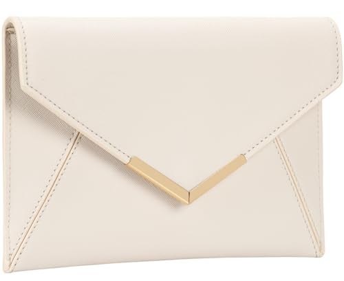 DEXMAY DM Dexmay Women Envelope Clutch Handbag Medium Saffiano Leather Foldover Clutch Purse Ivory - Image 2