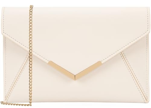 DEXMAY DM Dexmay Women Envelope Clutch Handbag Medium Saffiano Leather Foldover Clutch Purse Ivory - Image 1