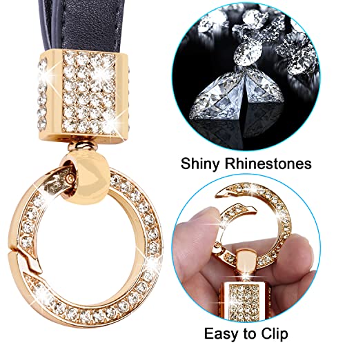 Wisdompro Genuine Leather Car Keychain, Universal Bling Key FOB Keychain Holder Leather Key Chains Women for Car Keys with Anti-lost D-ring, 2 Keyrings, 360 Degree Rotatable - Black - Image 2