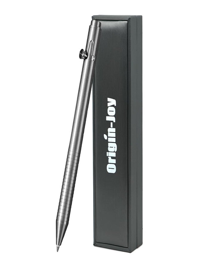 Origin-Joy Titanium Alloy Bolt Action Pen, Slim Lightweight EDC Signature Tactical Pen With 5 Ballpoint Refills (Silver) - Image 1