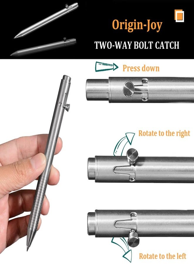 Origin-Joy Titanium Alloy Bolt Action Pen, Slim Lightweight EDC Signature Tactical Pen With 5 Ballpoint Refills (Silver) - Image 3