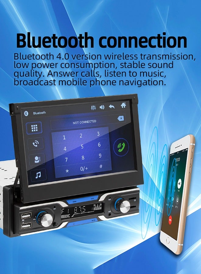 XUTIANZE 7-inch electric retractable capacitive screen car MP5 player with reverse protection support bluetooth call/USB port/TF card/AUX input/FM radio/seven-color button light/mobile phone interconnection/reversing camera 9603  - Image 5