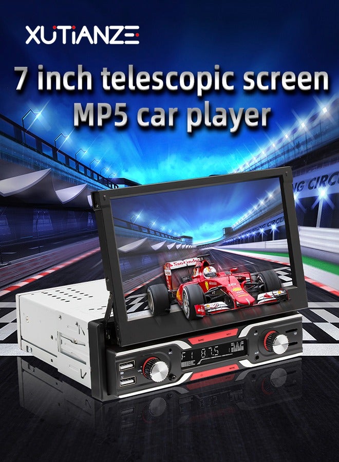 XUTIANZE 7-inch electric retractable capacitive screen car MP5 player with reverse protection support bluetooth call/USB port/TF card/AUX input/FM radio/seven-color button light/mobile phone interconnection/reversing camera 9603  - Image 2