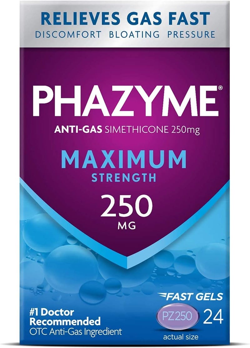 Phazyme Maximum Strength 250 mg AntiGas Softgels 24 Count Pack of 2 - Image 1