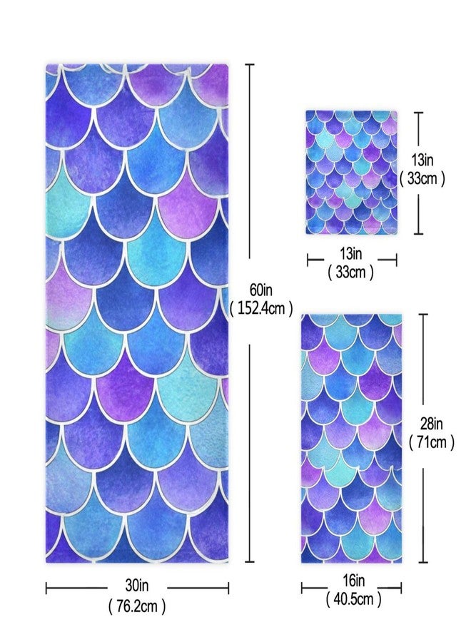 Vdsrup Mermaid Scales Bathroom Towels Set of 3 Magic Rainbow Scale Bath Hand Towel Soft Washcloth Beach Face Guest Towel Kitchen Tea Dish Towels Housewarming Gifts - Image 2