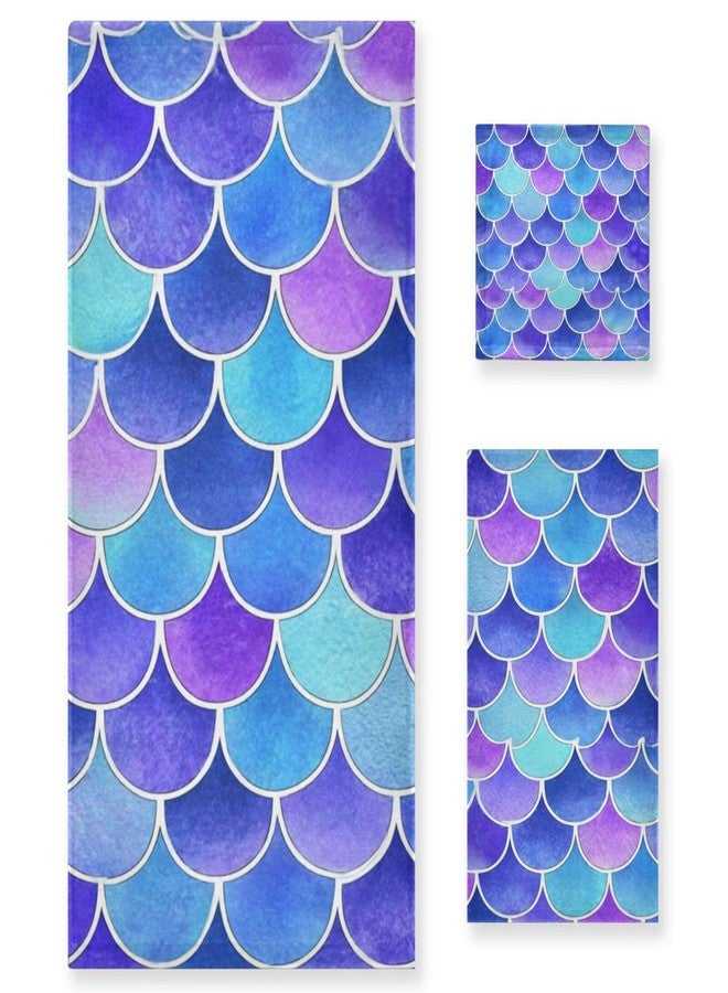 Vdsrup Mermaid Scales Bathroom Towels Set of 3 Magic Rainbow Scale Bath Hand Towel Soft Washcloth Beach Face Guest Towel Kitchen Tea Dish Towels Housewarming Gifts - Image 1