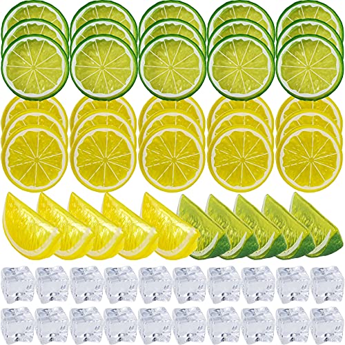 ROYHOO 60PCS Artificial Lemon Slices Blocks and Fake Ice Cubes