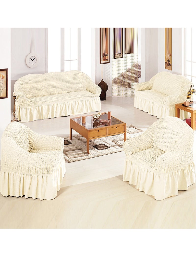 Generic Armchair sliding cover Easy-fit sofa sofa cover with skirt, durable washable universal high-elastic furniture protector, suitable for children and pets (beige)  - Image 1