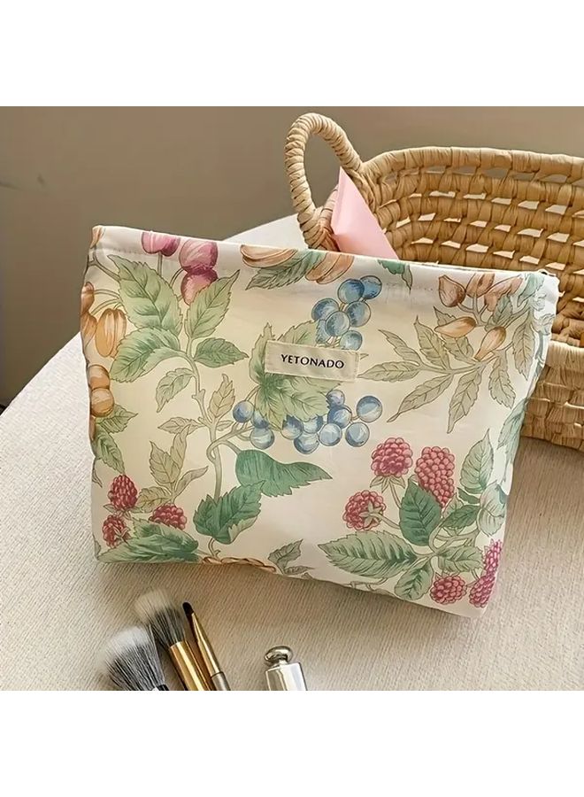 حقيبة مكياج زهرية متوسطة السعة بسحاب، حقيبة مستحضرات تجميل محمولة مربعة الشكل - Image 4