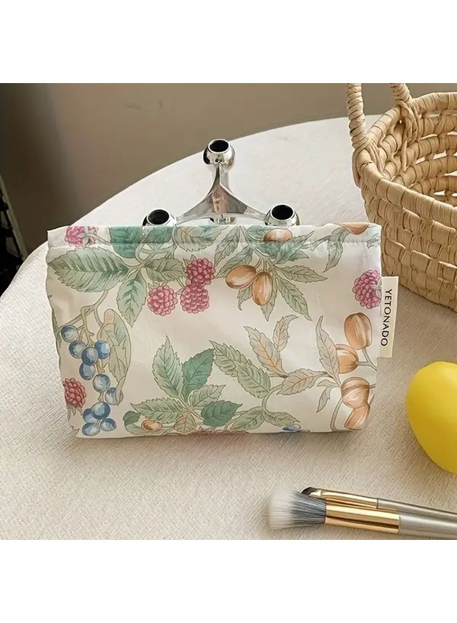 حقيبة مكياج زهرية متوسطة السعة بسحاب، حقيبة مستحضرات تجميل محمولة مربعة الشكل - Image 1