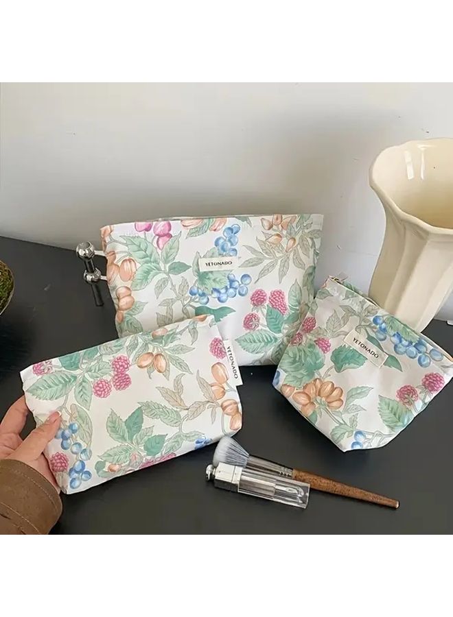 حقيبة مكياج زهرية متوسطة السعة بسحاب، حقيبة مستحضرات تجميل محمولة مربعة الشكل - Image 2