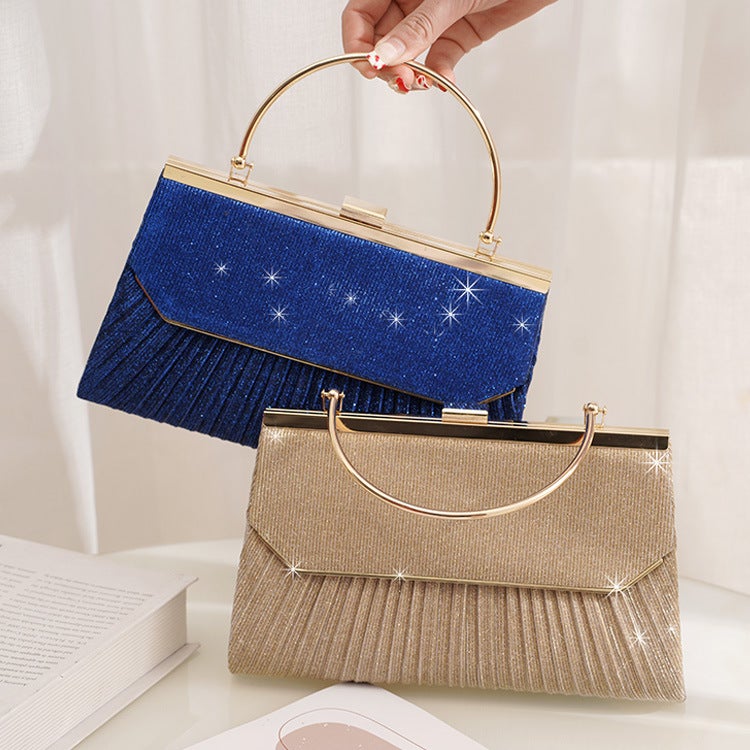 Texture Handbag Pleated Shining Dinner Elegant Clutch Bag Banquet Bag Crossbody Small Bag Dress Ktv Princess Bag - Image 3