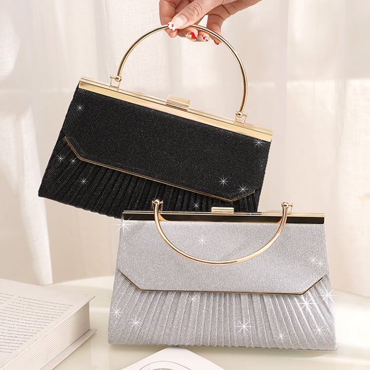 Texture Handbag Pleated Shining Dinner Elegant Clutch Bag Banquet Bag Crossbody Small Bag Dress Ktv Princess Bag - Image 2