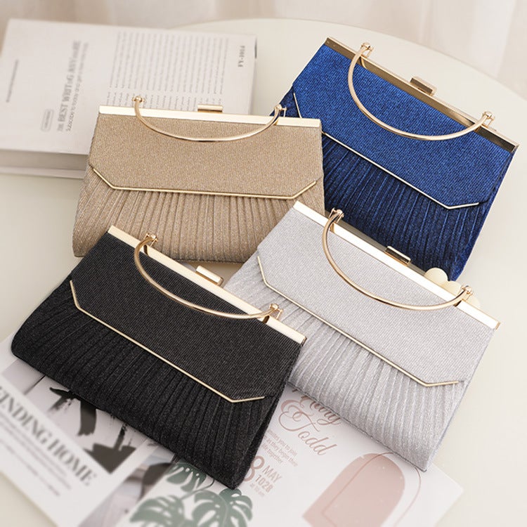 Texture Handbag Pleated Shining Dinner Elegant Clutch Bag Banquet Bag Crossbody Small Bag Dress Ktv Princess Bag - Image 4