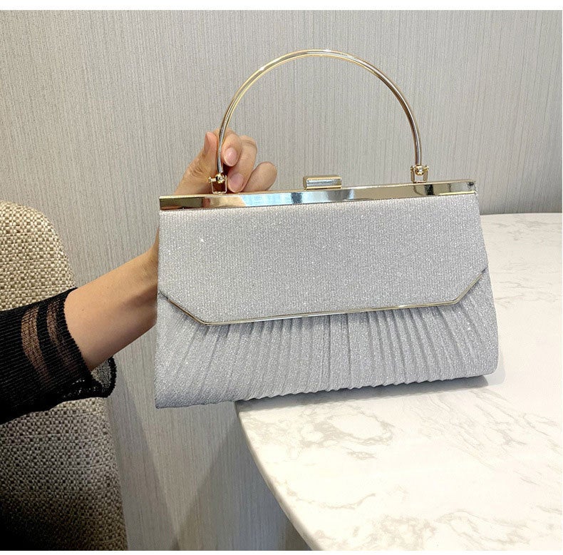 Texture Handbag Pleated Shining Dinner Elegant Clutch Bag Banquet Bag Crossbody Small Bag Dress Ktv Princess Bag - Image 1