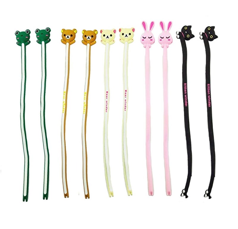 Yueton Pack Of 10 Cute Frog Pink Rabbit Cat Bears Cable Tie Cord Organizer Headset Headphone Earphone Wrap Winder/Fixer Holder/Cord Manager/Cable Winder - Image 1