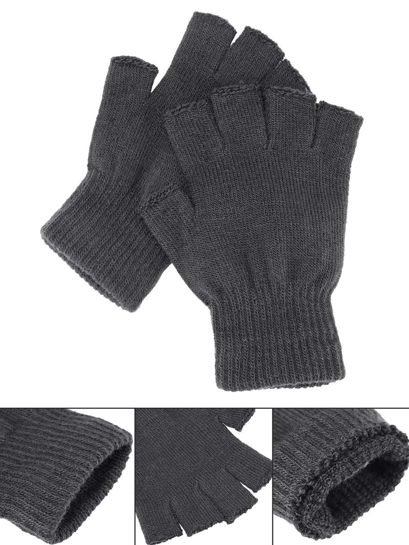 Satinior 4 Pairs Winter Half Finger Gloves Knitted Fingerless Mittens Warm Stretchy Gloves for Men and Women (Black, Grey) - Image 2