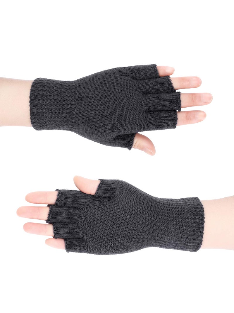 Satinior 4 Pairs Winter Half Finger Gloves Knitted Fingerless Mittens Warm Stretchy Gloves for Men and Women (Black, Grey) - Image 3