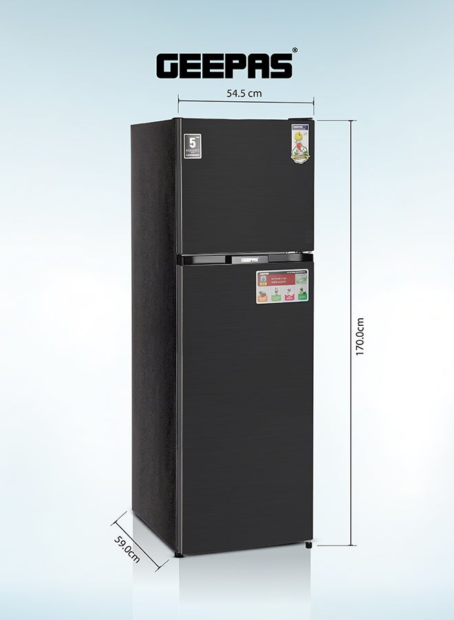 GEEPAS Total No Frost Double Door Refrigerator - 251L Gross Capacity (53L Freezer / 198L Refrigerator) - Stainless Steel Finish - Long Lasting Freshness - Multi Air Flow - Recessed Handle - Glass Shelves - High-Quality Tempered Glass Shelves GRF3309SSXN Silver - Image 5