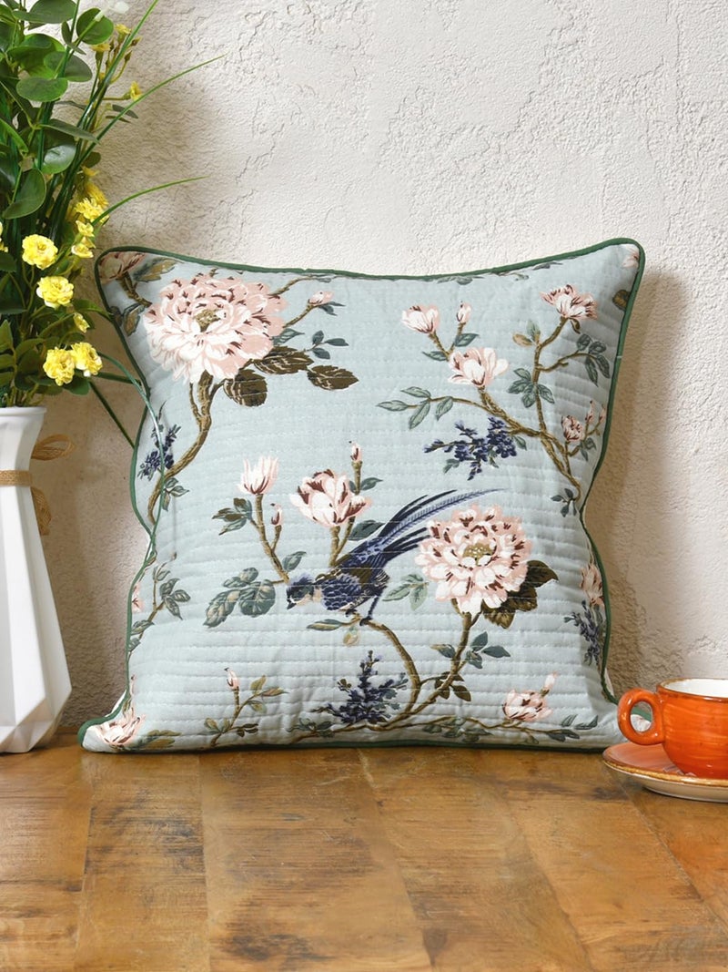 Clasiko Cotton 300 TC Cushion Covers Set of 2; 20X20 Inches; Light Flowers On Light Blue - Image 3