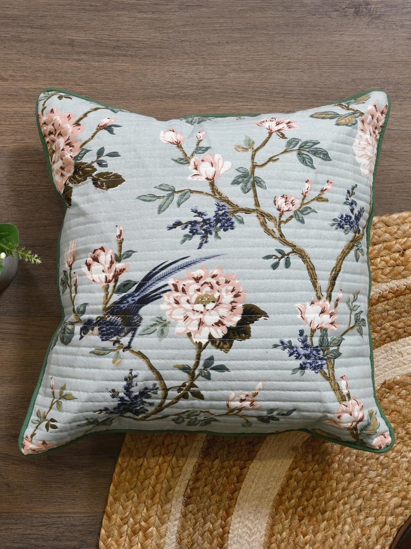 Clasiko Cotton 300 TC Cushion Covers Set of 2; 20X20 Inches; Light Flowers On Light Blue - Image 4