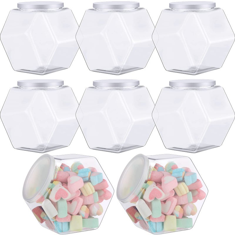 Yahenda Yahenda 8 Pcs Hexagon Plastic Jars Cookie Jars with Airtight Lids Clear Candy Jar Wide Round Mouth Snacks Dog Food Candy Containers Reusable Coffee Display for Gifts and Storage30 oz 